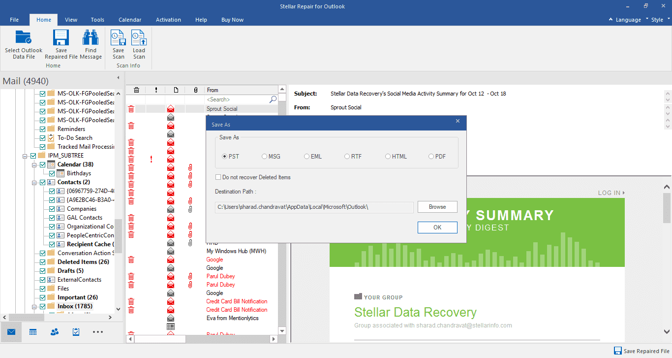 Stellar Repair For Outlook Choose To Save