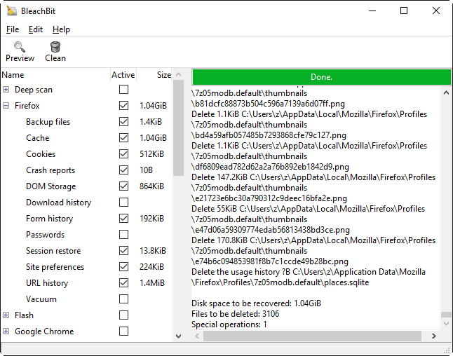 Bleachbit 1.9.3 On Windows 10 Showing