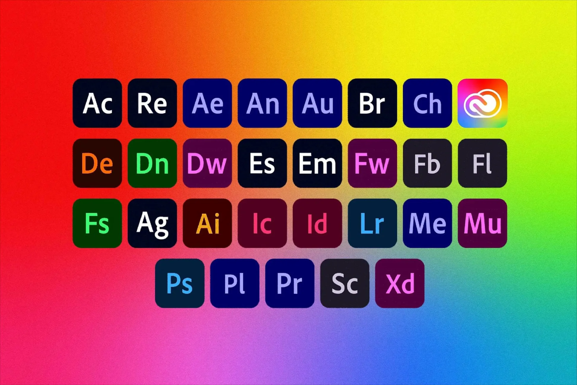 Adobe Creative Cloud Collection 2023 Logo With Various Software Icons On A Blue Background