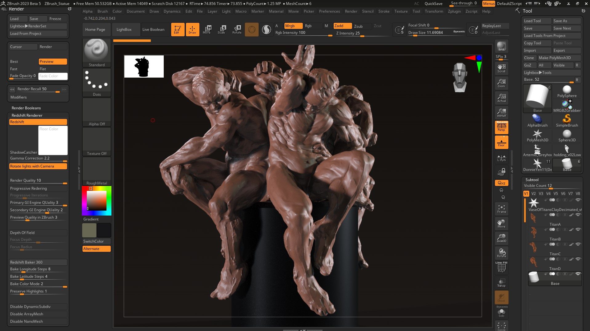 A Computer Screen Displaying A 3D Sculpture Created Using Pixologic Zbrush 2024 Software.