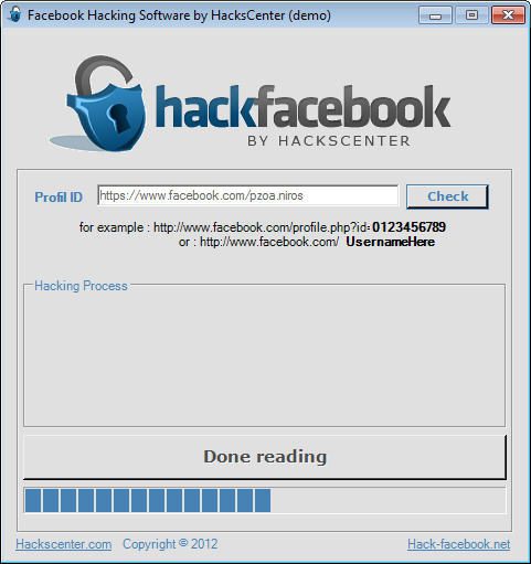 A computer screen displaying a Facebook logo with the words 'hack facebook - facebook hack tool' written on it.