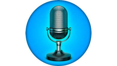 1. Microphone On Blue Background, Ai Voice Translator Translate.