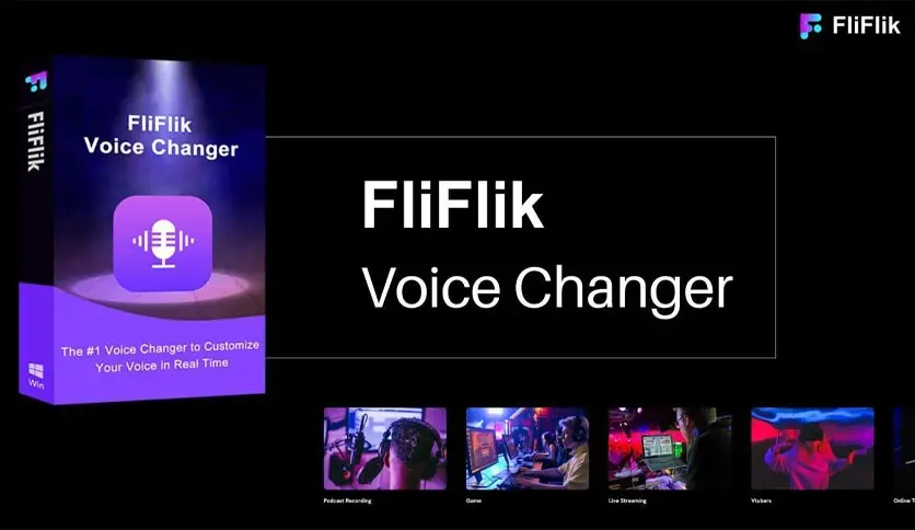 1. Microphone Icon On Purple Background For Fliflik Voice Changer App.