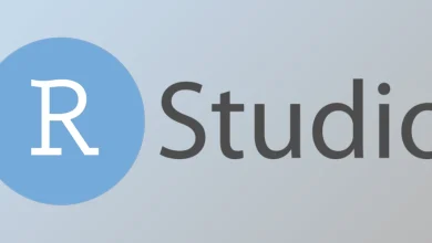 Version 1: Logo For R Studio, Featuring The Letter 'R' In Blue And 'Studio' In Black, With A White Background.