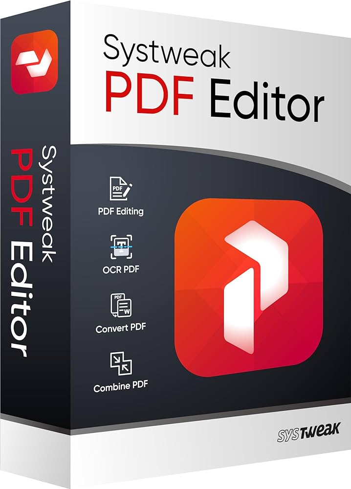 Systweak PDF Editor software interface with editing tools and options.