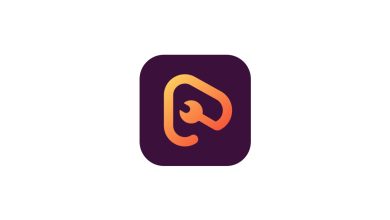 A Dark Purple Square App Icon Features An Abstract, Gradient Orange And Yellow Design Of A Stylized Wrench Forming The Shape Of A Lowercase Letter &Quot;P&Quot; Inside The Square.