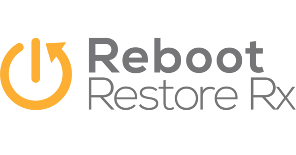 The Image Features The Logo For Reboot Restore Rx Pro. It Includes A Circular Arrow Forming A Power Button Symbol On The Left In Orange, Followed By The Text &Quot;Reboot Restore Rx&Quot; In Grey, Based On The Keygen Design Available At Khanpc.