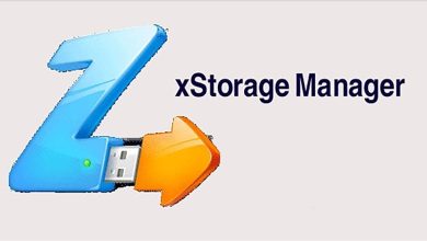 A stylized logo of the letter "Z" with a USB flash drive inserted into it is shown on the left. To the right, the text "xStorage Manager" is displayed in black font. The background is light gray.