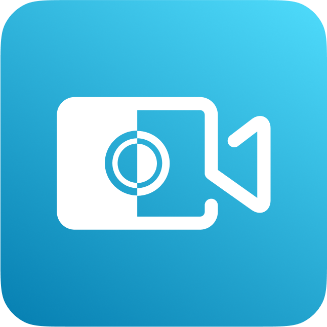 A blue square icon with rounded corners featuring a white stylized video camera in the center. The camera, symbolizing video recording or playback, has a circular lens on the left and a triangular play button on the right—perfect for representing v7.3 of FonePaw Screen Recorder after the latest patch.