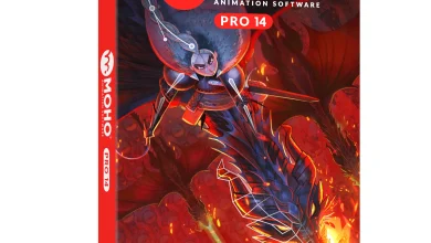 The Image Shows The Packaging For Moho Pro V14.2, An Animation Software By Lost Marble. The Cover Features Dynamic Artwork Of A Knight Battling A Fiery Dragon With A Sword. The Software Name And Version Are Prominently Displayed At The Top, And The Lost Marble Logo Is At The Bottom.