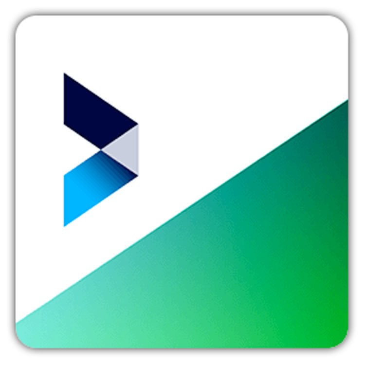 A Square Image With A White Diagonal Section In The Upper Left Corner And A Green Gradient Diagonal Section In The Lower Right Corner. In The White Area, There Is A Stylized Triangular Logo Composed Of Navy Blue, Light Blue, And Gray Sections, Representing Newblue Captivate Broadcast.