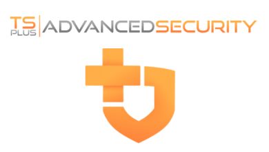 The Image Shows The Logo For &Quot;Tsplus Advanced Security Ultimate V6.6.1.9.&Quot; The Logo Includes The Text &Quot;Ts Plus&Quot; In Orange And Gray, And &Quot;Advanced Security&Quot; In Gray And Orange. Below The Text, There Is An Abstract Design Featuring A Shield And A Plus Sign, Both In Orange.