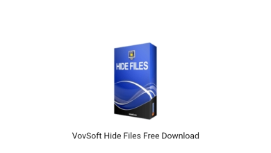 A Software Box Labeled &Quot;Vovsoft Hide Files V8.5&Quot; With A Blue Design, Indicating That It'S A Vovsoft Product Available For Free Download On Khanpc. The Background Is White.